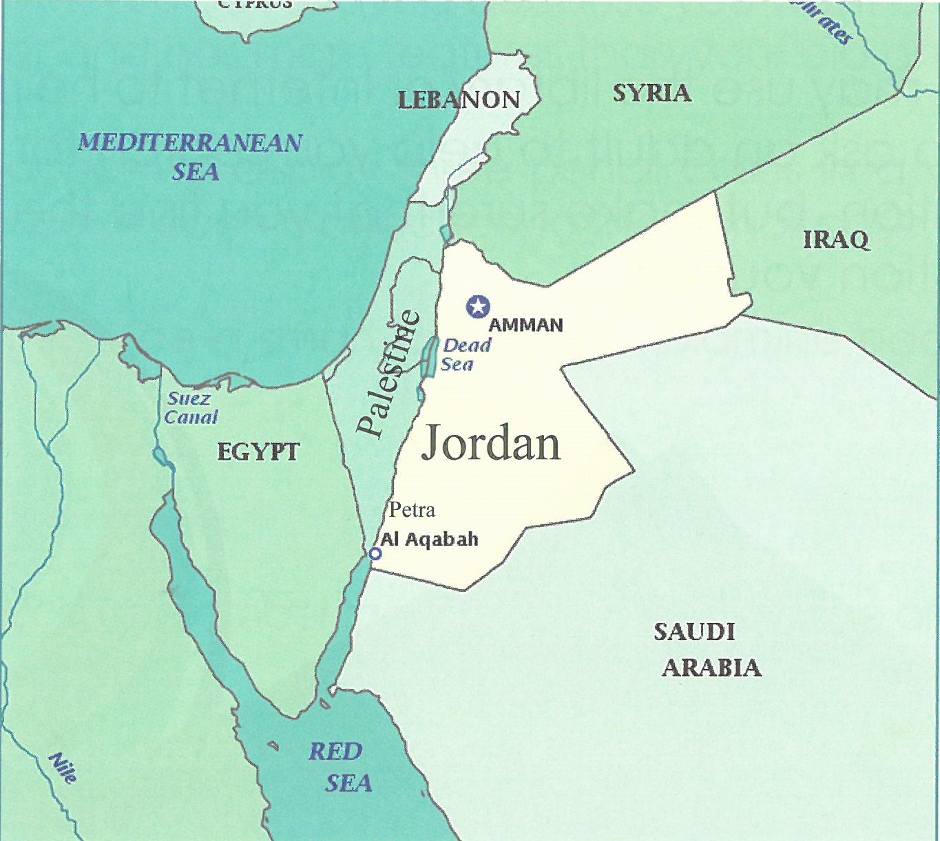 Karte der Region Jordanien-Israel