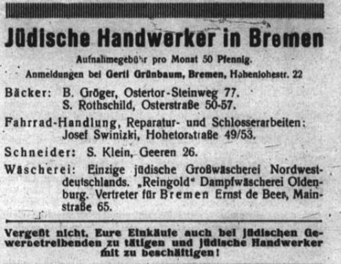 вырезка из газеты - Gemeindeblatt der Israelitischen Gemeinde Bremen № 12 (18.12.1935)