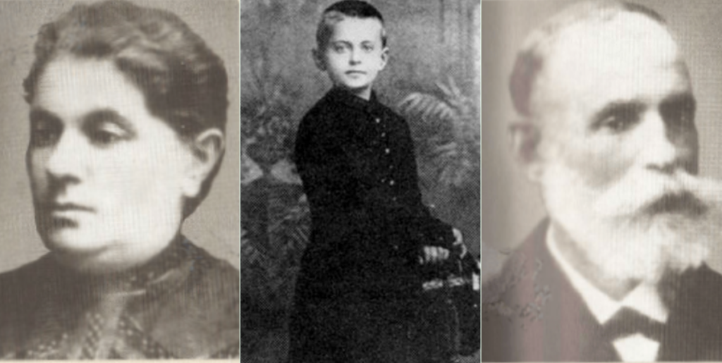 Слева направо: Анна Бронштейн (мать), Лев Троцкий (в детстве), Давид Бронштейн (отец)