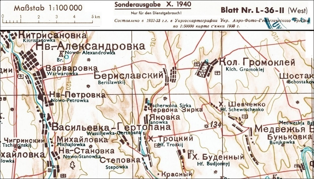 Die Kolonie Gromokley auf der Karte von 1933